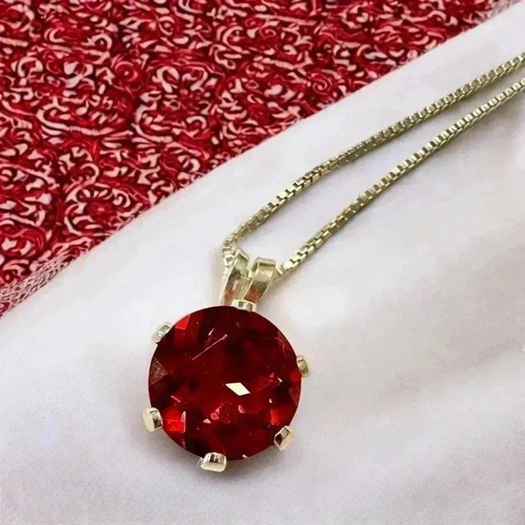 Artisan Jewelry - Vintage Estate Ruby Solitaire Sterling Silver Necklace Pendant